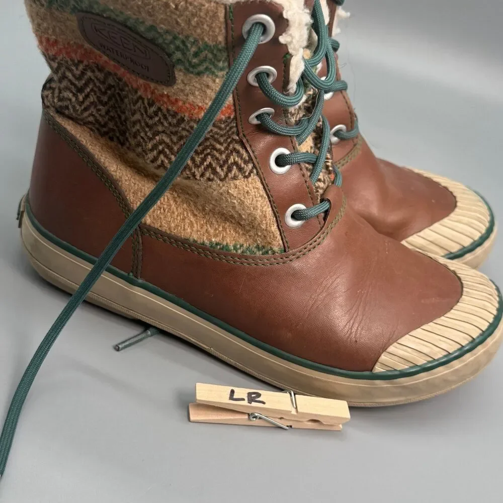 KEEN Elsa Women's 7 Brown Striped Wool Leather Mid Calf Waterproof Winter Boots